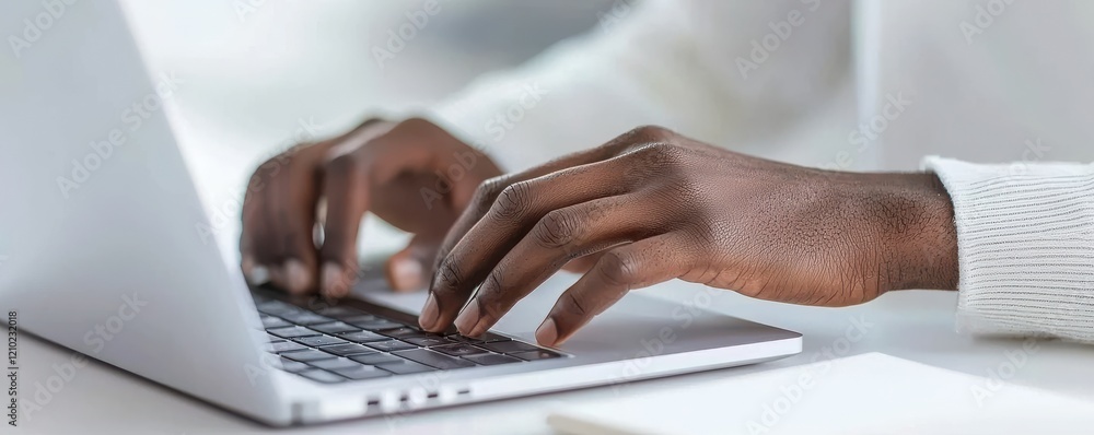 Aufkleber a person using a laptop to type, showcasing hands on the keyboard, emphasizing productivity and tech