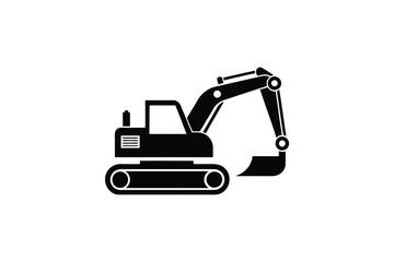 Construction excavator silhouette vector illustration isolated on a white background, heavy machinery  