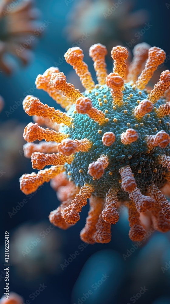Poster detailed microscopic visualization of a virus particle