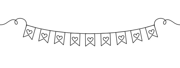 Heart Garland Drawn One Line Continuous