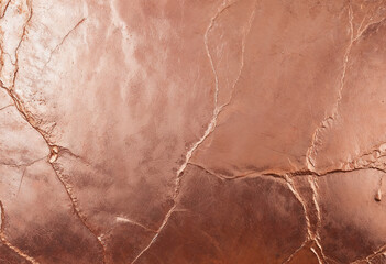 Fototapeta premium A close-up view of a textured copper surface with natural cracks and a warm metallic sheen, exuding rustic elegance and industrial charm.