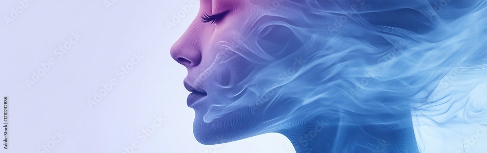 Poster Pencil sketch of an abstract silhouette of a face with flowing lines and soft contours on a light background