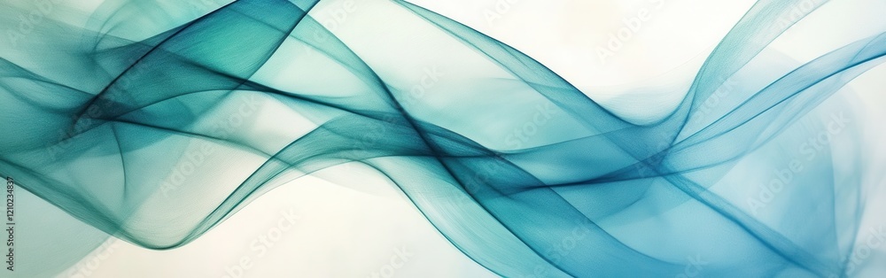 Poster curved pencil strokes create a calming gradient of blue hues in abstract form