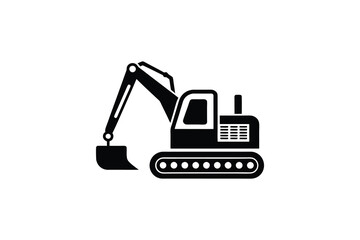 Construction excavator silhouette vector illustration isolated on a white background, heavy machinery  