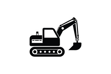 Construction excavator silhouette vector illustration isolated on a white background, heavy machinery  