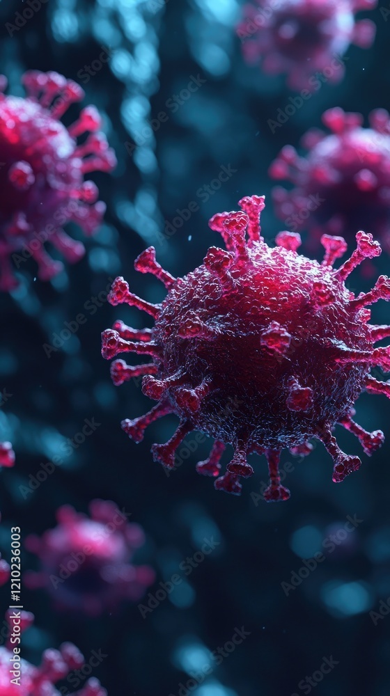 Aufkleber microscopic view of a virus particle: detailed 3d rendering of viral structure in dark background