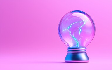 A vibrant glass globe with electric lightning effect on a pink background.