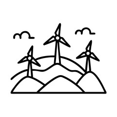 hills with windmills icon, hills with windmills line art - simple line art of hills with windmills, perfect for hills with windmills logos and icons