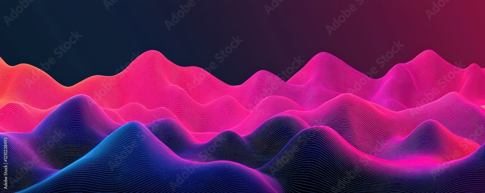 Poster machine learning data science training concept. vibrant abstract landscape with glowing peaks in pin