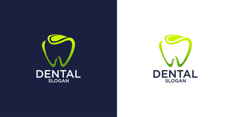 tooth and leaf clinic logo design vector template