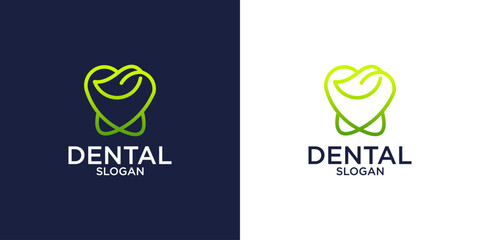 tooth and leaf clinic logo design vector template