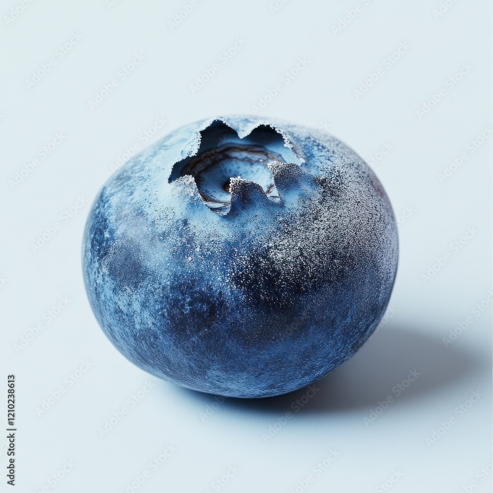 Poster ripe blueberry with frosted bloom highlighting unique texture and freshness on a light background