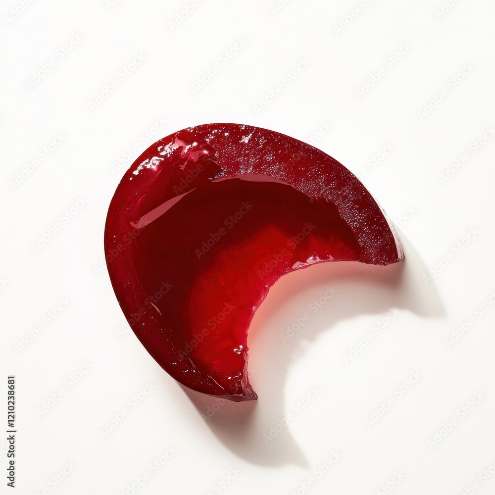 Poster Glossy red apple slice resting on a clean surface showcasing its shiny peel and bite mark