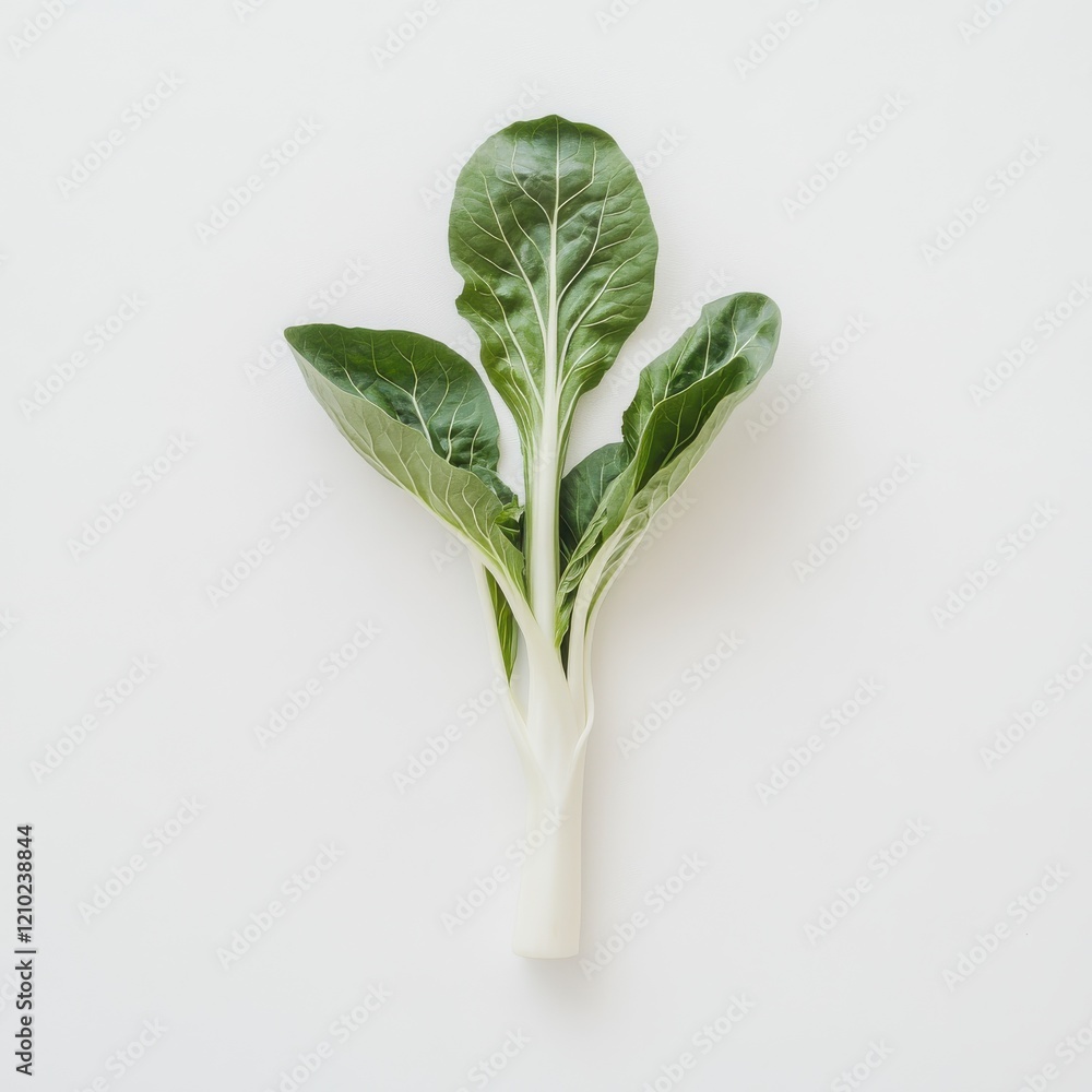 Poster fresh bok choy stalk with bright green leaves on a light background showcasing its vibrant color and