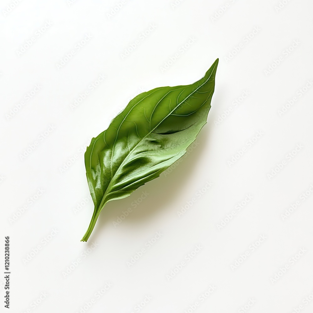 Poster fresh basil leaf resting on a clean surface in natural light ideal for culinary use and flavor enhan