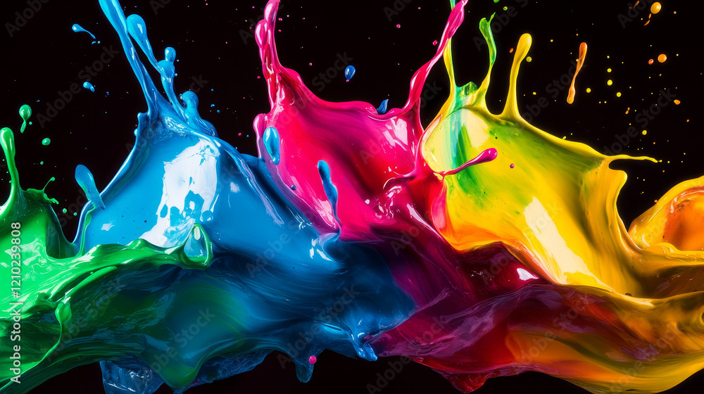 Poster dynamic splashes of vibrant paints studio setting high-resolution image colorful environment close-u