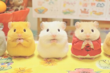 Adorable hamsters in various colors posing cutely