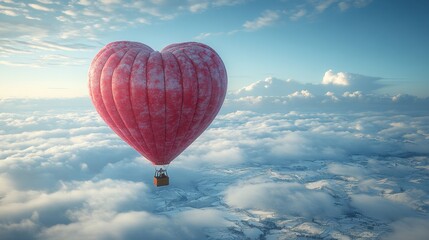 Obraz premium A heart-shaped hot air balloon floating above the clouds.