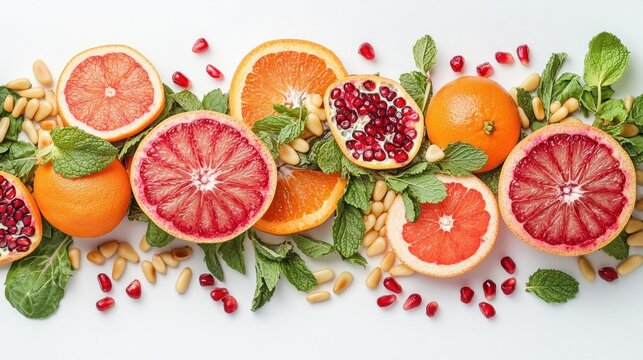 Colorful Fresh Fruit Arrangement with Mint and Nuts