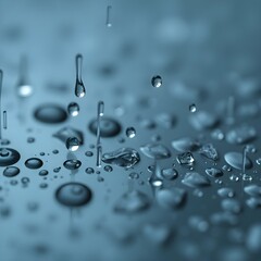 "Close-up of Water Droplets with Various Shapes on a Reflective Surface"

