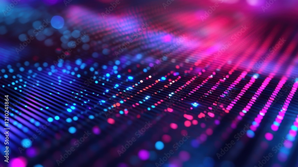 Poster flowing pink and blue particles against a dark background create a captivating futuristic data strea