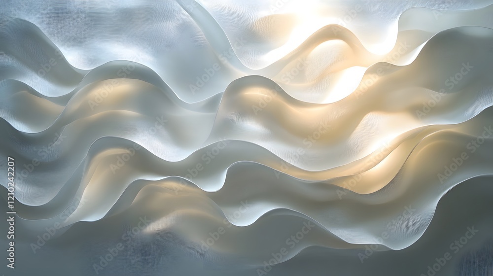 Poster shimmering ethereal waves of soft flowing light and gradient patterns create a mesmerizing tranquil 