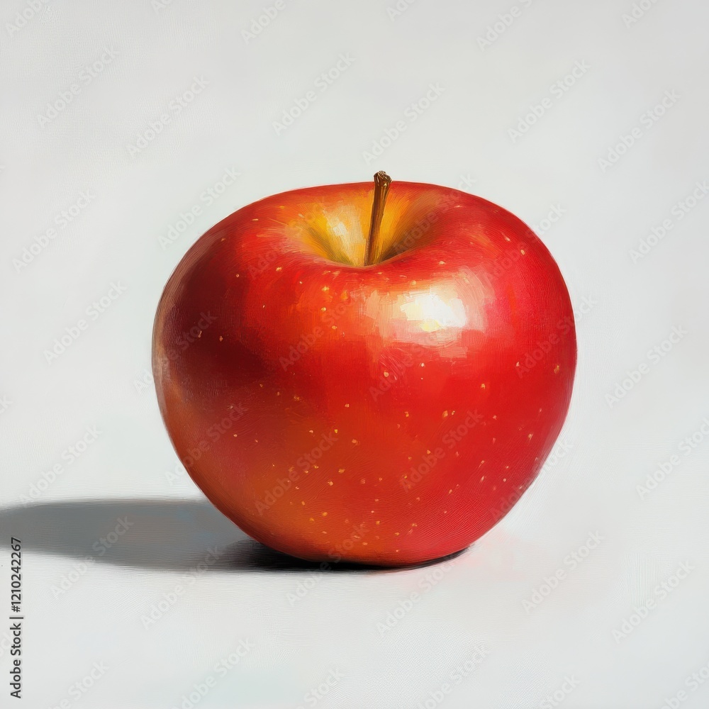 Poster fresh red apple with glossy finish lying on a light surface, showcasing its vibrant color and natura