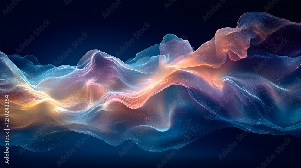 Poster captivating abstract image of shimmering glowing underwater waves flowing with tranquil ethereal col