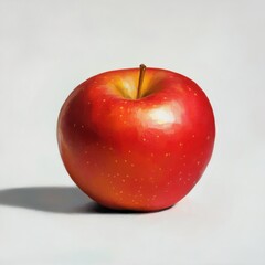 Fresh red apple with glossy finish lying on a light surface, showcasing its vibrant color and natural shine in an appealing arrangement