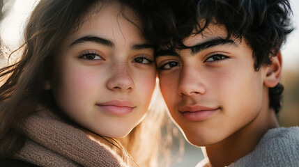 Obraz premium Sweet and candid portraits of teenage couples, capturing genuine moments of affection and connection on Valentine's day.