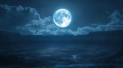 Fototapeta premium a full moon is shining over a mountain range