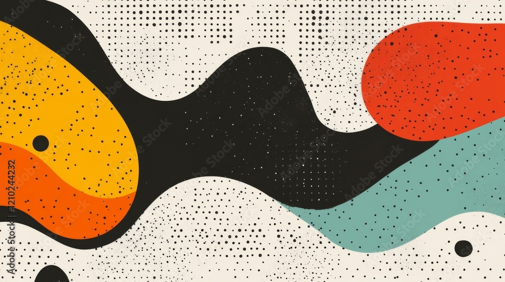 Poster abstract wave pattern with geometric shapes and retro style