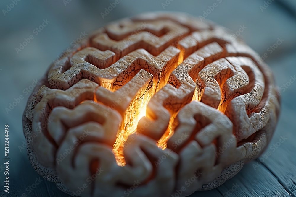 Poster an artistic depiction of a brain with intricate pathways, illuminated from within, showcasing a blen