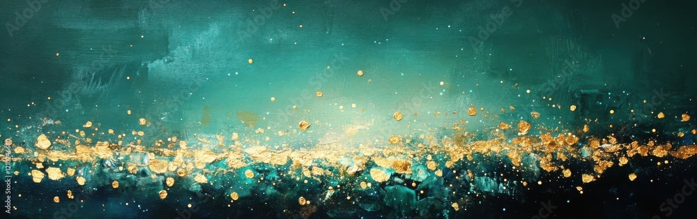 Leinwandbilder vibrant teal and golden sparkles create a mesmerizing visual effect in a serene space