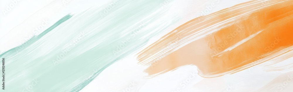 Leinwandbilder Bold pencil on soft white background with artistic brush strokes in green and orange creating a dynamic visual