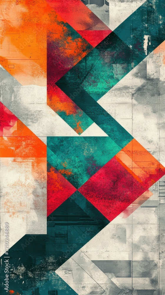 Poster vivid geometric abstract patterns featuring bold colors and intricate designs in a contemporary art 