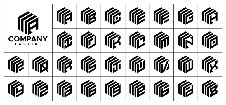 Line hexagon box pack initial A-Z letter logo set