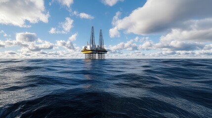 Production platform engages in oil and gas extraction amidst calm waters and vibrant clouds on a clear day