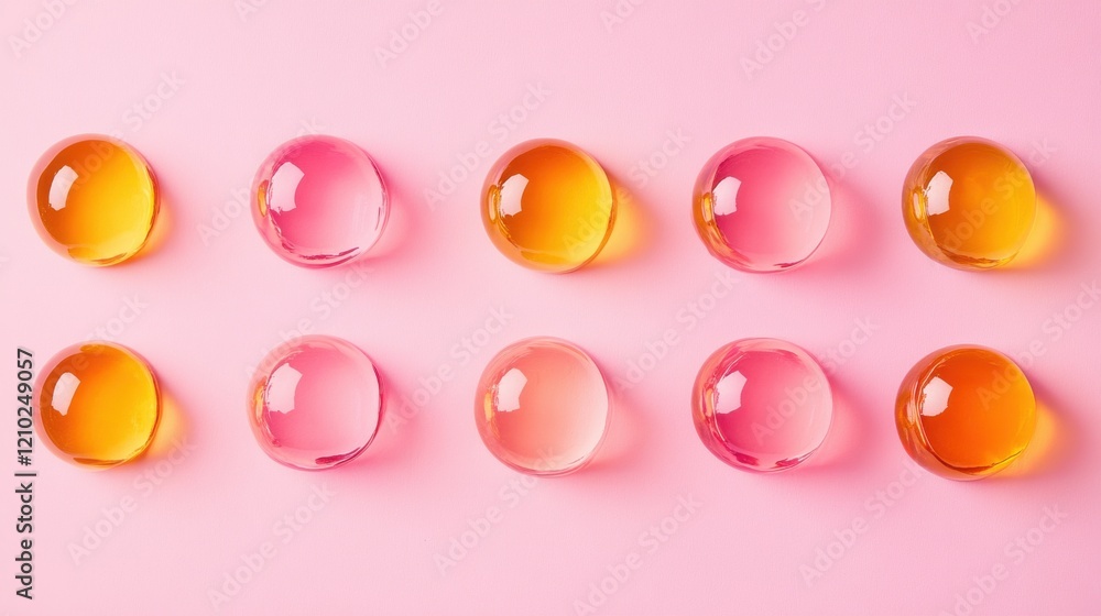 Aufkleber Amber and pink spheres arranged in a minimalist design create a simple yet striking visual display