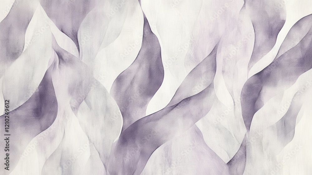 Poster Elegant pencil strokes create a soft wash with a repeated leaf motif in subtle shades of gray and purple presenting a serene atmosphere