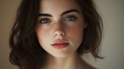 Obraz premium Close-up Portrait of a Young Woman with Freckles