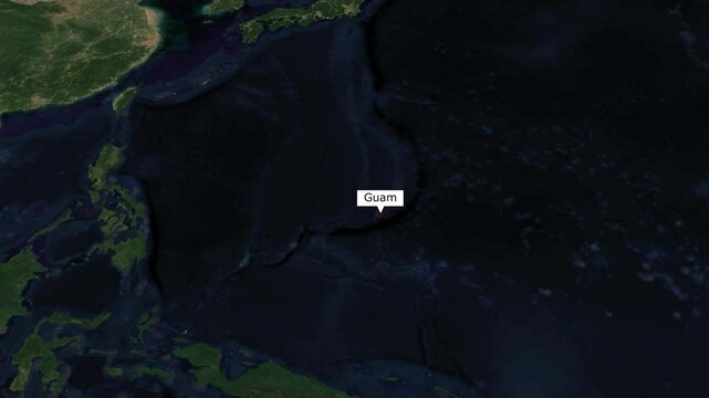 Geospatial Map of Guam Naval Base and Surrounding Areas.Guam map animation.