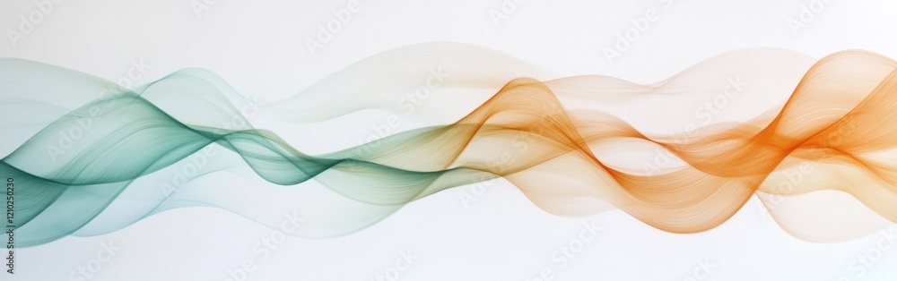 Poster flowing waves of green and orange on a clean white background showcase delicate motion and subtle de