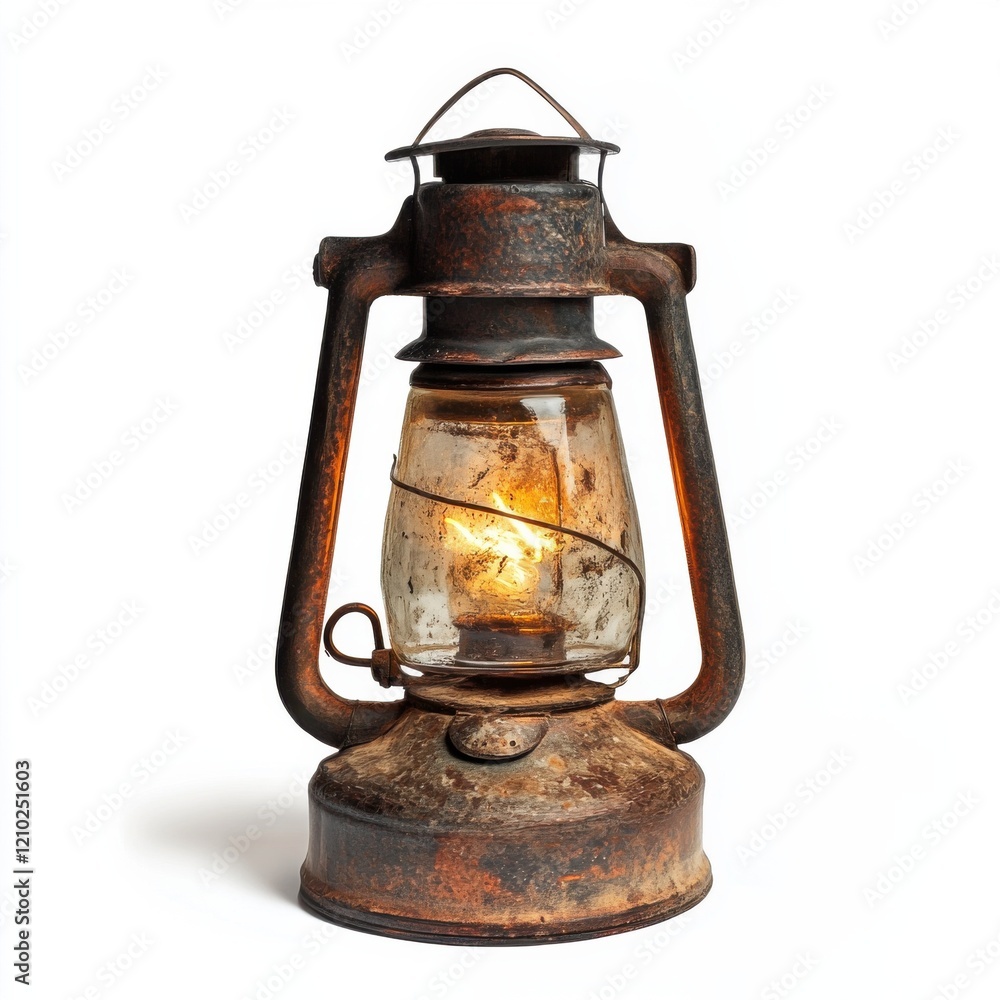 Aufkleber vintage oil lantern with metal handle shines softly, evoking memories of simpler times in rustic set