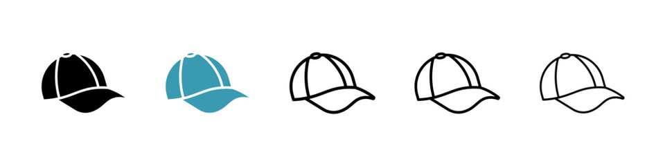 Cap icons set in black filled and stroke line style