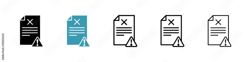 Poster corrupted file icons set in black filled and stroke line style