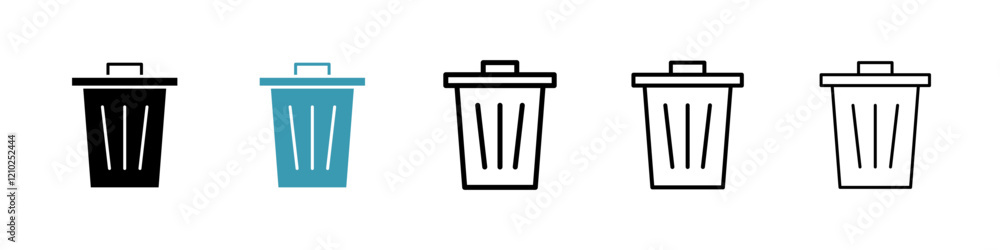Poster delete icons set in black filled and stroke line style