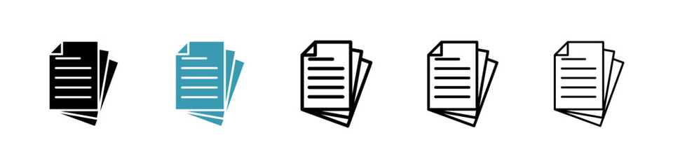 Document papers icons collection in black and blue colors