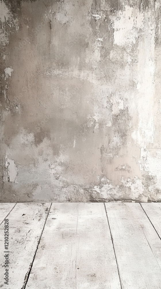 Aufkleber Textured concrete wall in soft shades with wooden floor creating a rustic backdrop suitable for various creative projects