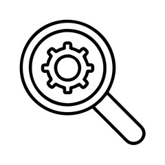 magnifying glass with gear icon, magnifying glass with gear line art - simple line art of magnifying glass with gear, perfect for magnifying glass with gear logos and icons